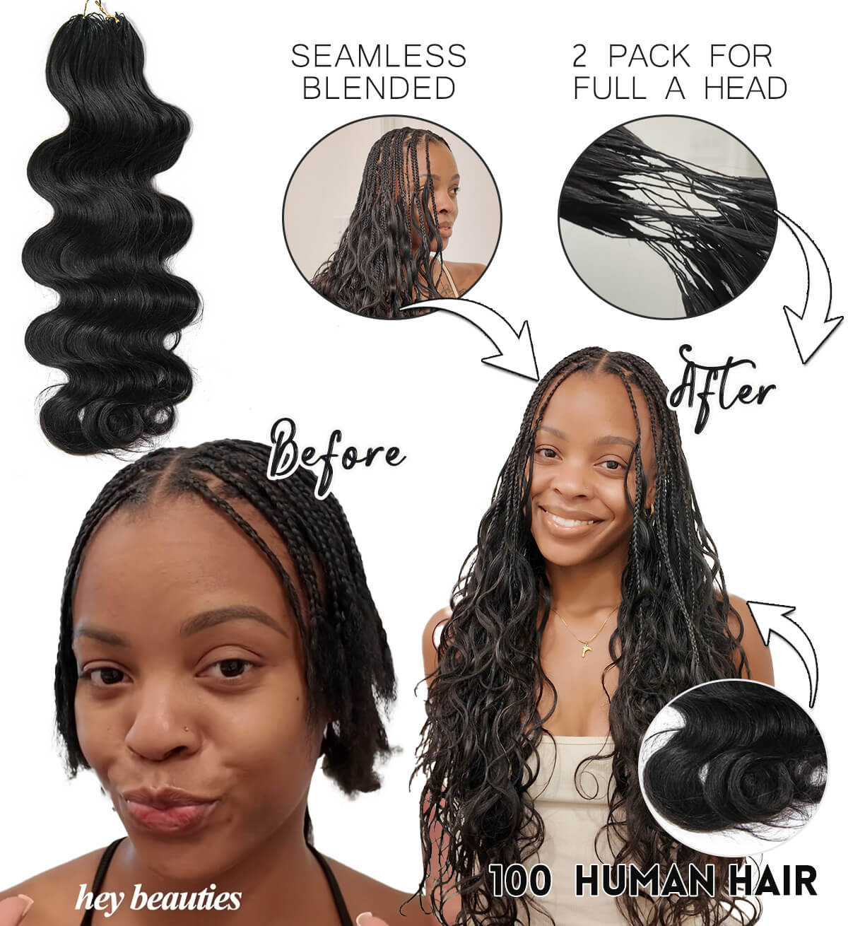 Body Wave Crochet Human Hair Extensions